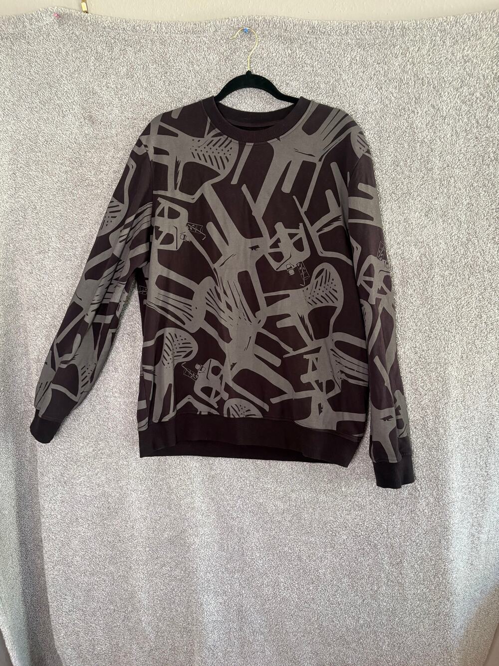 Ginkgo L NWOT Abstract Graphic Sweatshirt Black Gray Cotton